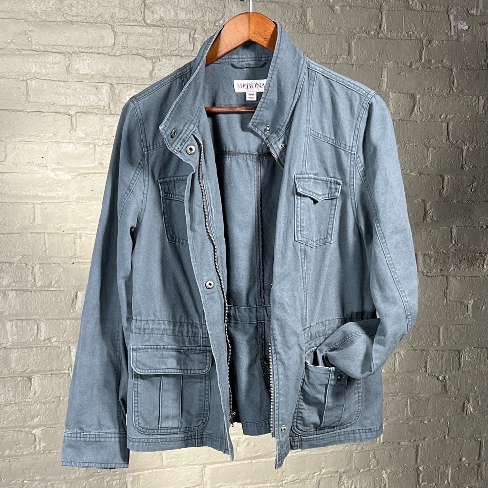 Merona 100% Cotton Gray Tie Waist Utility Jacket